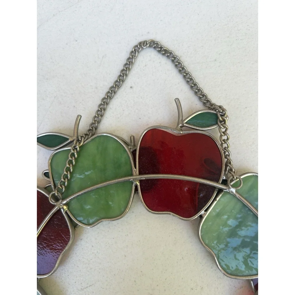 Stained Glass Wreath Chain For Hanging Apples Red Green Fall Teacher Sun Catcher - Picture 7 of 8